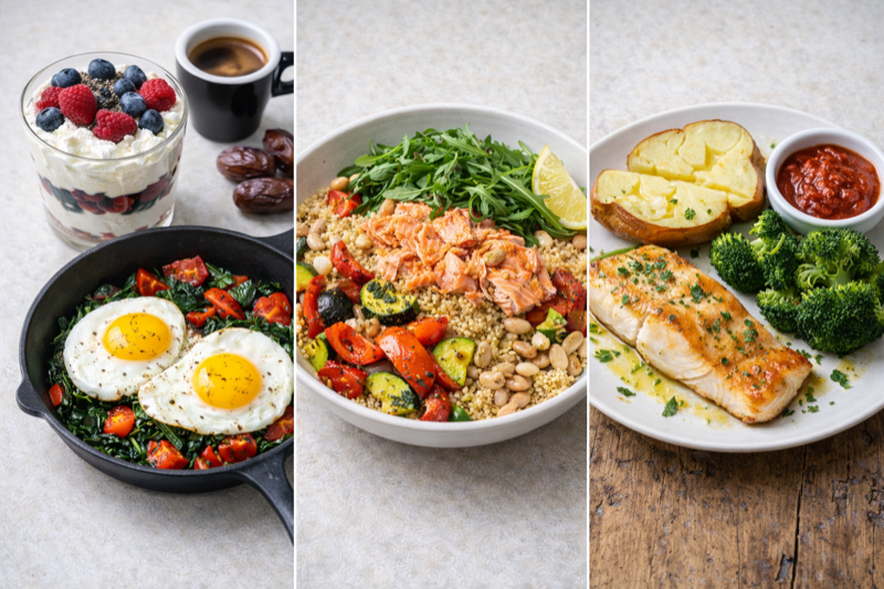 Пятница — завтрак по умолчанию, миска с консервированным лососем, треска с картофелем и брокколи