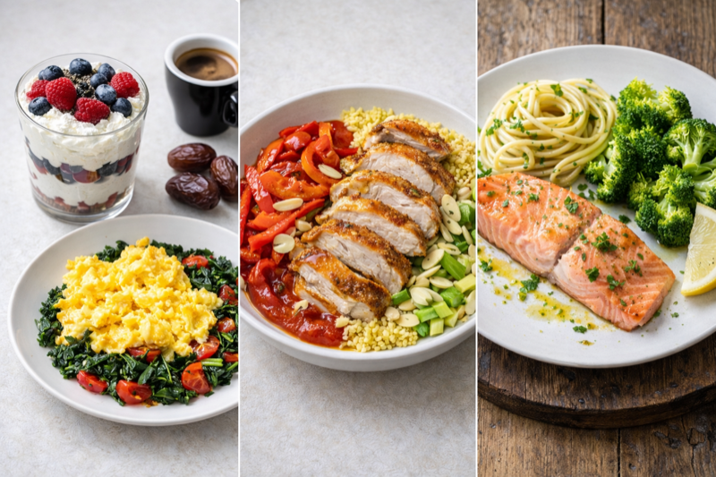 Среда — завтрак по умолчанию, курица с пшеном, лосось с пастой и брокколи